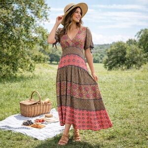 Maeve by Anthropologie Eder Tiered Boho Maxi Dress Size Size 4 NWT